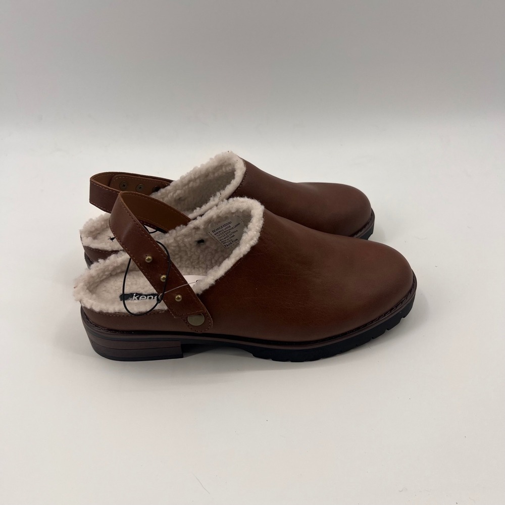 Kensie Wrylie Tan Faux Leather Faux Fur Lined Slingback Clogs Womens 8 KS252501